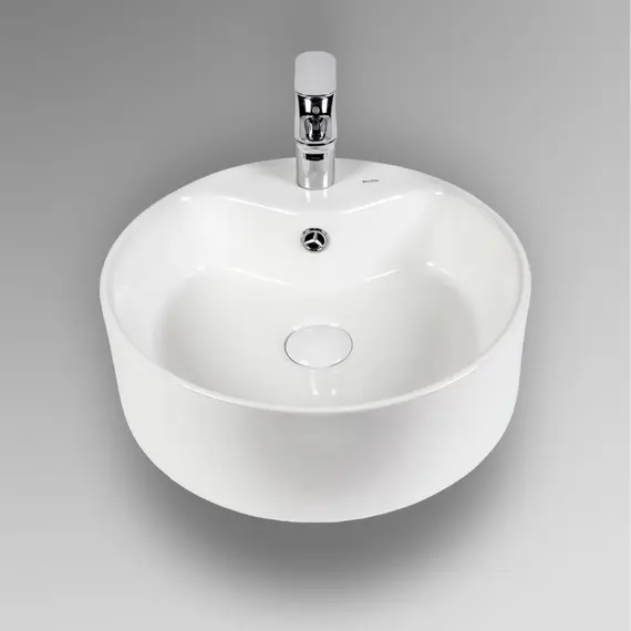 РАКОВИНА НАКЛАДНАЯ КРУГЛАЯ BOND S03-410 41*41*15СМ БЕЛАЯ С ПЕРЕЛИВОМ И ОТВЕРСТИЕМ ПОД СМЕСИТЕЛЬ