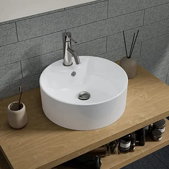 РАКОВИНА НАКЛАДНАЯ КРУГЛАЯ BOND S03-410 41*41*15СМ БЕЛАЯ С ПЕРЕЛИВОМ И ОТВЕРСТИЕМ ПОД СМЕСИТЕЛЬ