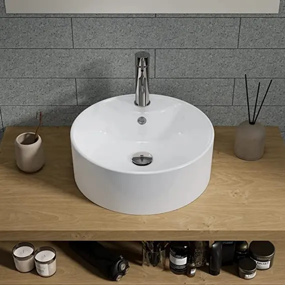 РАКОВИНА НАКЛАДНАЯ КРУГЛАЯ BOND S03-410 41*41*15СМ БЕЛАЯ С ПЕРЕЛИВОМ И ОТВЕРСТИЕМ ПОД СМЕСИТЕЛЬ