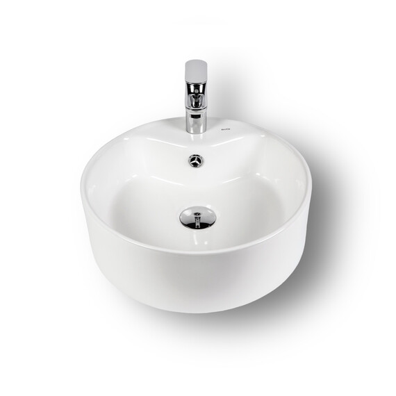 РАКОВИНА НАКЛАДНАЯ КРУГЛАЯ BOND S03-410 41*41*15СМ БЕЛАЯ С ПЕРЕЛИВОМ И ОТВЕРСТИЕМ ПОД СМЕСИТЕЛЬ