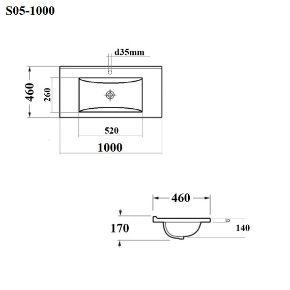 РАКОВИНА ВСТРАИВАЕМАЯ ПРЯМОУГОЛЬНАЯ BOND S05-1000 100*46*17СМ БЕЛАЯ С ПЕРЕЛИВОМ