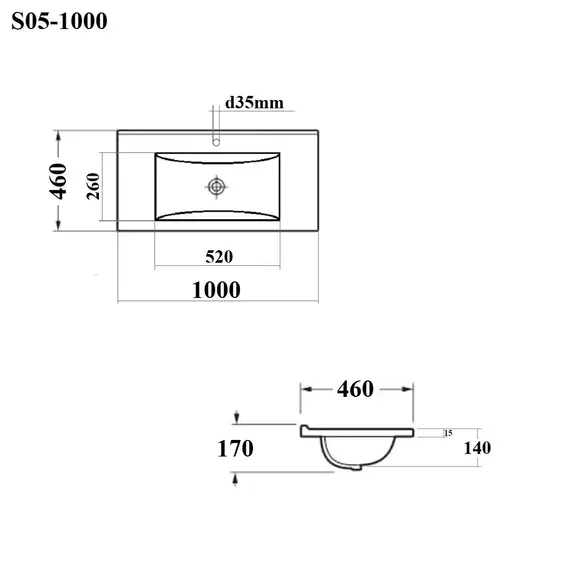 РАКОВИНА ВСТРАИВАЕМАЯ ПРЯМОУГОЛЬНАЯ BOND S05-1000 100*46*17СМ БЕЛАЯ С ПЕРЕЛИВОМ