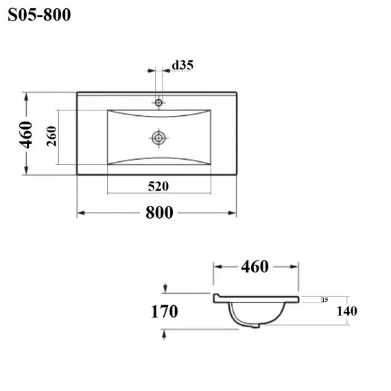 РАКОВИНА ВСТРАИВАЕМАЯ ПРЯМОУГОЛЬНАЯ BOND S05-800 80*46*17СМ БЕЛАЯ С ПЕРЕЛИВОМ