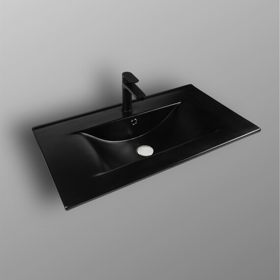 РАКОВИНА ВСТРАИВАЕМАЯ ПРЯМОУГОЛЬНАЯ BOND S05-808 80*46*17СМ ЧЕРНАЯ МАТОВАЯ С ПЕРЕЛИВОМ