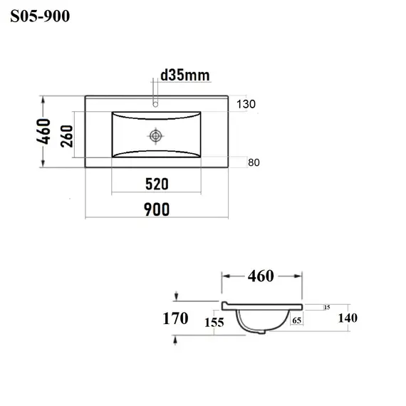 РАКОВИНА ВСТРАИВАЕМАЯ ПРЯМОУГОЛЬНАЯ BOND S05-900 90*46*17СМ БЕЛАЯ С ПЕРЕЛИВОМ