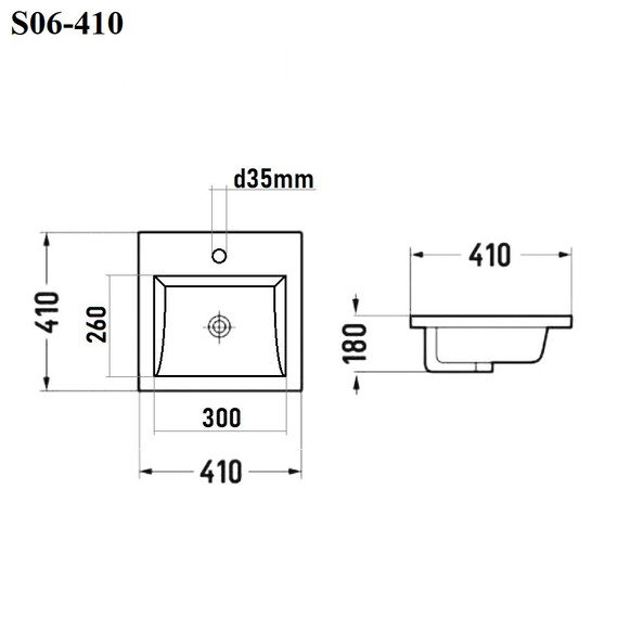 РАКОВИНА ВСТРАИВАЕМАЯ КВАДРАТНАЯ BOND S06-410 41*41*18СМ БЕЛАЯ С ПЕРЕЛИВОМ