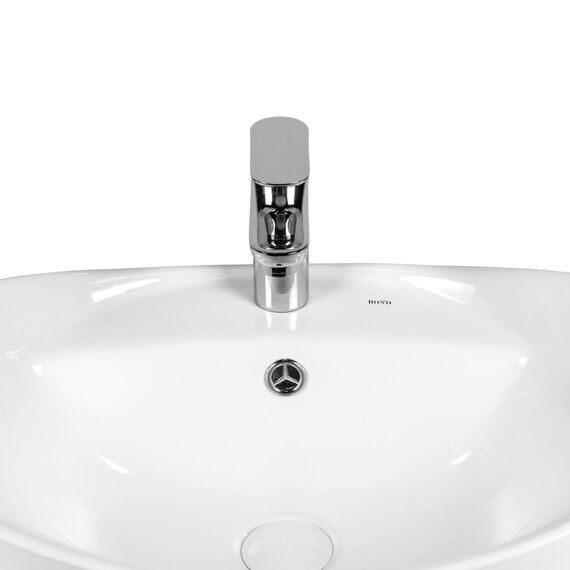 РАКОВИНА НАКЛАДНАЯ ОВАЛЬНАЯ BOND S15-590 59*39*20,5СМ БЕЛАЯ С ПЕРЕЛИВОМ И ОТВЕРСТИЕМ ПОД СМЕСИТЕЛЬ