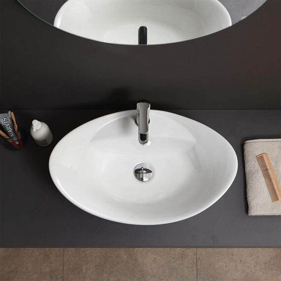 РАКОВИНА НАКЛАДНАЯ ОВАЛЬНАЯ BOND S15-590 59*39*20,5СМ БЕЛАЯ С ПЕРЕЛИВОМ И ОТВЕРСТИЕМ ПОД СМЕСИТЕЛЬ