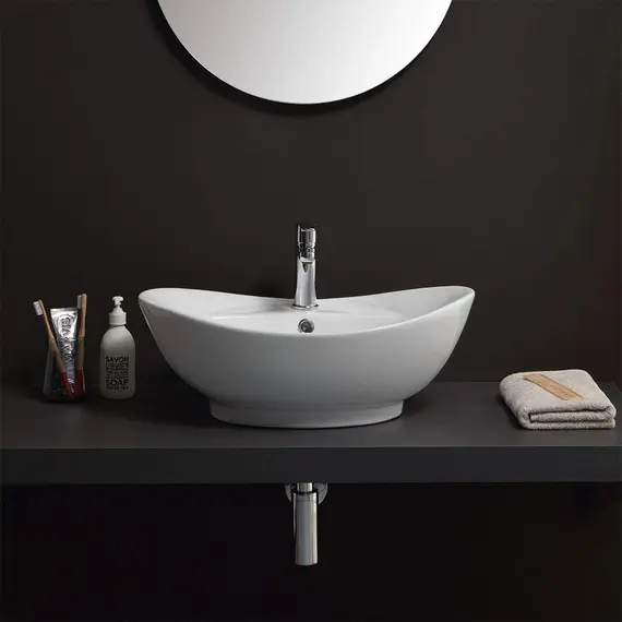 РАКОВИНА НАКЛАДНАЯ ОВАЛЬНАЯ BOND S15-590 59*39*20,5СМ БЕЛАЯ С ПЕРЕЛИВОМ И ОТВЕРСТИЕМ ПОД СМЕСИТЕЛЬ