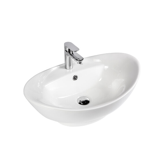 РАКОВИНА НАКЛАДНАЯ ОВАЛЬНАЯ BOND S15-590 59*39*20,5СМ БЕЛАЯ С ПЕРЕЛИВОМ И ОТВЕРСТИЕМ ПОД СМЕСИТЕЛЬ
