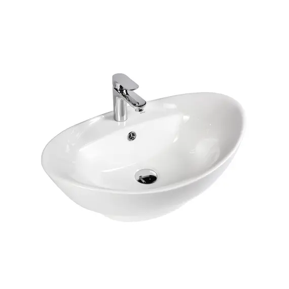 РАКОВИНА НАКЛАДНАЯ ОВАЛЬНАЯ BOND S15-590 59*39*20,5СМ БЕЛАЯ С ПЕРЕЛИВОМ И ОТВЕРСТИЕМ ПОД СМЕСИТЕЛЬ