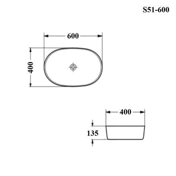 РАКОВИНА НАКЛАДНАЯ ПРЯМОУГОЛЬНО-ОВАЛЬНАЯ BOND S51-600 60*40*13,5СМ БЕЛАЯ