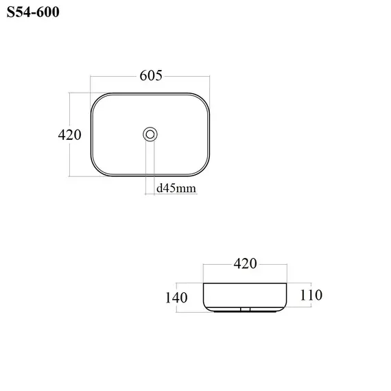 РАКОВИНА НАКЛАДНАЯ ПРЯМОУГОЛЬНАЯ BOND S54-600 60*42*14СМ БЕЛАЯ