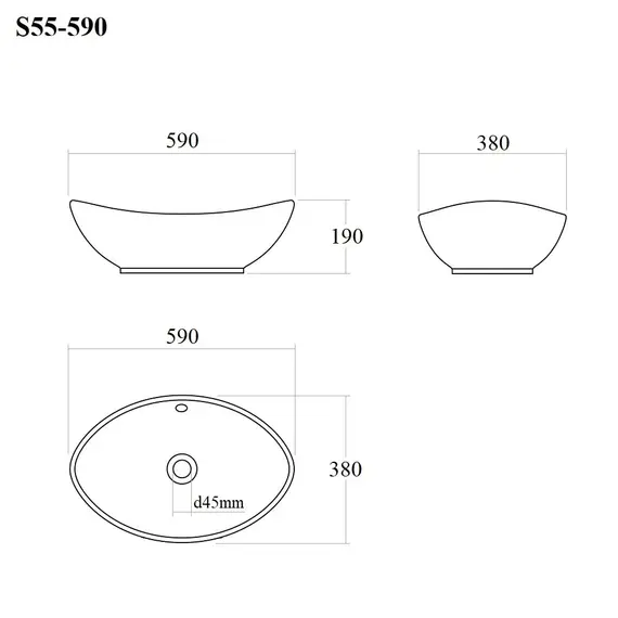 РАКОВИНА НАКЛАДНАЯ ОВАЛЬНАЯ BOND S55-590 59*38*19СМ БЕЛАЯ