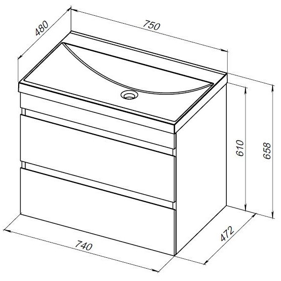 ТУМБА ПОД РАКОВИНУ AQUANET НОТА NEW 75 ДУБ СВЕТЛЫЙ