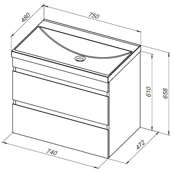 ТУМБА ПОД РАКОВИНУ AQUANET НОТА NEW 75 ДУБ СВЕТЛЫЙ