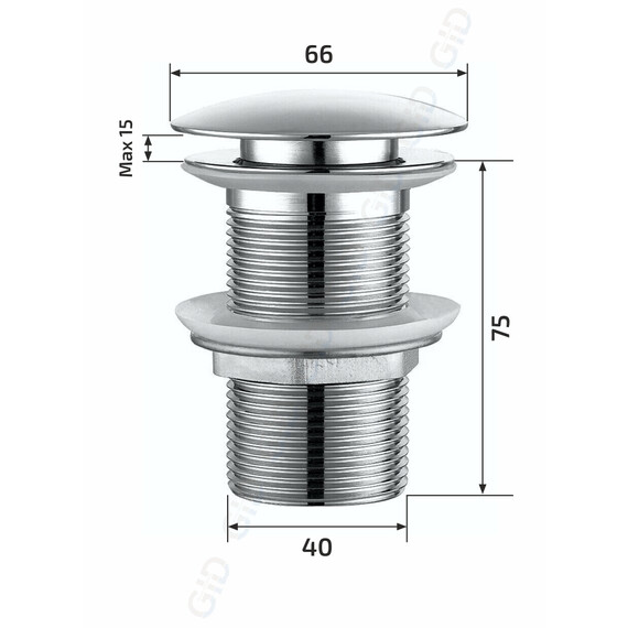 ЧЕРНЫЙ МАТОВЫЙ МЕТАЛЛИЧЕСКИЙ ДОННЫЙ КЛАПАН GID G-55BM БЕЗ ПЕРЕЛИВА