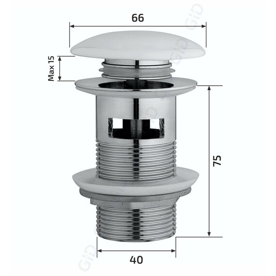 БЕЛЫЙ КЕРАМИЧЕСКИЙ ДОННЫЙ КЛАПАН GID WH100-1 С ПЕРЕЛИВОМ