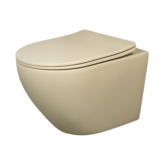 БЕЗОБОДКОВЫЙ ПОДВЕСНОЙ УНИТАЗ GID SR2198 СВЕТЛО-КОРИЧНЕВОЕ МАТОВОЕ С ПРОЧНОЙ КРЫШКОЙ-МИКРОЛИФТ ИЗ ДЮРОПЛАСТА