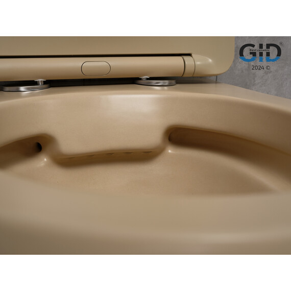 БЕЗОБОДКОВЫЙ ПОДВЕСНОЙ УНИТАЗ GID SR2198 СВЕТЛО-КОРИЧНЕВОЕ МАТОВОЕ С ПРОЧНОЙ КРЫШКОЙ-МИКРОЛИФТ ИЗ ДЮРОПЛАСТА