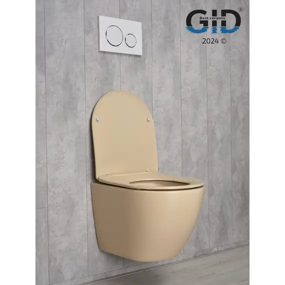 БЕЗОБОДКОВЫЙ ПОДВЕСНОЙ УНИТАЗ GID SR2198 СВЕТЛО-КОРИЧНЕВОЕ МАТОВОЕ С ПРОЧНОЙ КРЫШКОЙ-МИКРОЛИФТ ИЗ ДЮРОПЛАСТА