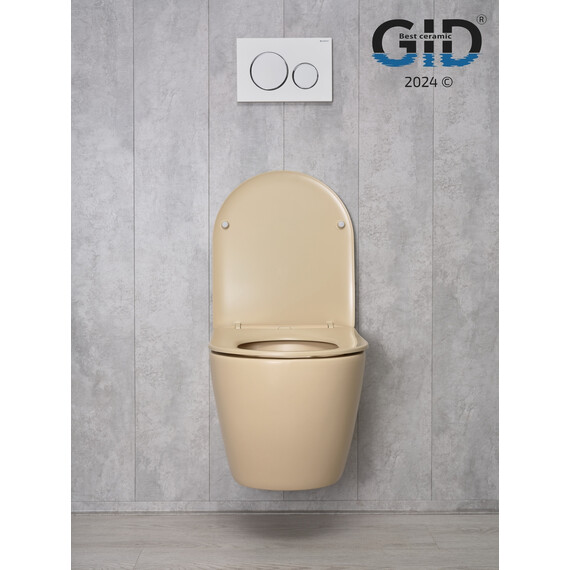 БЕЗОБОДКОВЫЙ ПОДВЕСНОЙ УНИТАЗ GID SR2198 СВЕТЛО-КОРИЧНЕВОЕ МАТОВОЕ С ПРОЧНОЙ КРЫШКОЙ-МИКРОЛИФТ ИЗ ДЮРОПЛАСТА