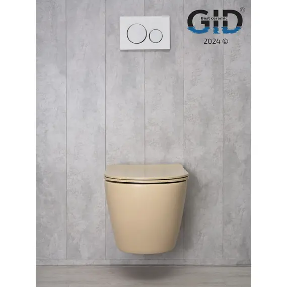 БЕЗОБОДКОВЫЙ ПОДВЕСНОЙ УНИТАЗ GID SR2198 СВЕТЛО-КОРИЧНЕВОЕ МАТОВОЕ С ПРОЧНОЙ КРЫШКОЙ-МИКРОЛИФТ ИЗ ДЮРОПЛАСТА