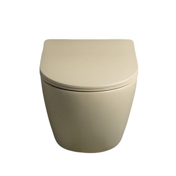 БЕЗОБОДКОВЫЙ ПОДВЕСНОЙ УНИТАЗ GID SR2198 СВЕТЛО-КОРИЧНЕВОЕ МАТОВОЕ С ПРОЧНОЙ КРЫШКОЙ-МИКРОЛИФТ ИЗ ДЮРОПЛАСТА