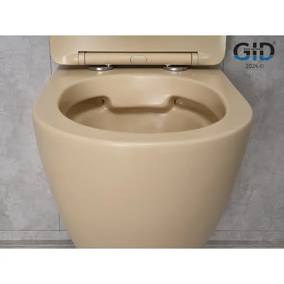 БЕЗОБОДКОВЫЙ ПОДВЕСНОЙ УНИТАЗ GID SR2198 СВЕТЛО-КОРИЧНЕВОЕ МАТОВОЕ С ПРОЧНОЙ КРЫШКОЙ-МИКРОЛИФТ ИЗ ДЮРОПЛАСТА