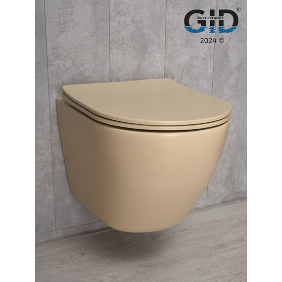 БЕЗОБОДКОВЫЙ ПОДВЕСНОЙ УНИТАЗ GID SR2198 СВЕТЛО-КОРИЧНЕВОЕ МАТОВОЕ С ПРОЧНОЙ КРЫШКОЙ-МИКРОЛИФТ ИЗ ДЮРОПЛАСТА