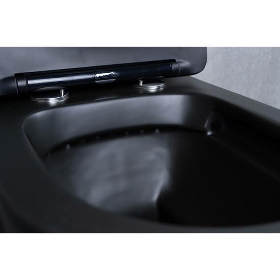 БЕЗОБОДКОВЫЙ ПОДВЕСНОЙ УНИТАЗ GID TR2130BM ЧЕРНЫЙ МАТОВЫЙ С ПРОЧНОЙ КРЫШКОЙ-МИКРОЛИФТ ИЗ ДЮРОПЛАСТА