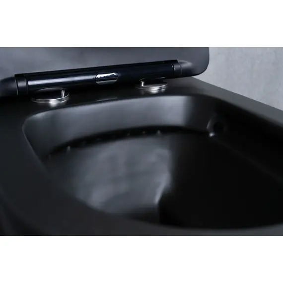 БЕЗОБОДКОВЫЙ ПОДВЕСНОЙ УНИТАЗ GID TR2130BM ЧЕРНЫЙ МАТОВЫЙ С ПРОЧНОЙ КРЫШКОЙ-МИКРОЛИФТ ИЗ ДЮРОПЛАСТА