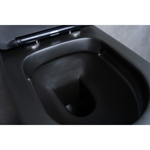 БЕЗОБОДКОВЫЙ ПОДВЕСНОЙ УНИТАЗ GID TR2130BM ЧЕРНЫЙ МАТОВЫЙ С ПРОЧНОЙ КРЫШКОЙ-МИКРОЛИФТ ИЗ ДЮРОПЛАСТА