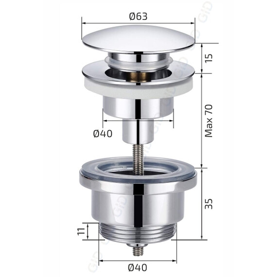 ЧЕРНЫЙ МАТОВЫЙ УНИВЕРСАЛЬНЫЙ ДОННЫЙ КЛАПАН GID G-59BM