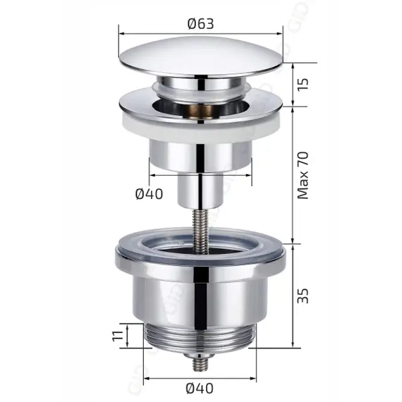 ЧЕРНЫЙ МАТОВЫЙ УНИВЕРСАЛЬНЫЙ ДОННЫЙ КЛАПАН GID G-59BM