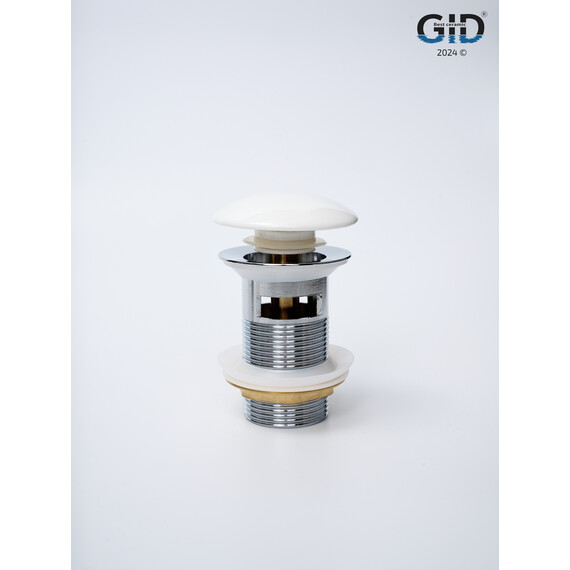 БЕЛЫЙ КЕРАМИЧЕСКИЙ ДОННЫЙ КЛАПАН GID WH100-1 С ПЕРЕЛИВОМ