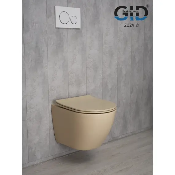БЕЗОБОДКОВЫЙ ПОДВЕСНОЙ УНИТАЗ GID SR2198 СВЕТЛО-КОРИЧНЕВОЕ МАТОВОЕ С ПРОЧНОЙ КРЫШКОЙ-МИКРОЛИФТ ИЗ ДЮРОПЛАСТА