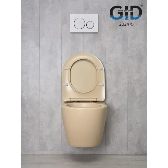 БЕЗОБОДКОВЫЙ ПОДВЕСНОЙ УНИТАЗ GID SR2198 СВЕТЛО-КОРИЧНЕВОЕ МАТОВОЕ С ПРОЧНОЙ КРЫШКОЙ-МИКРОЛИФТ ИЗ ДЮРОПЛАСТА