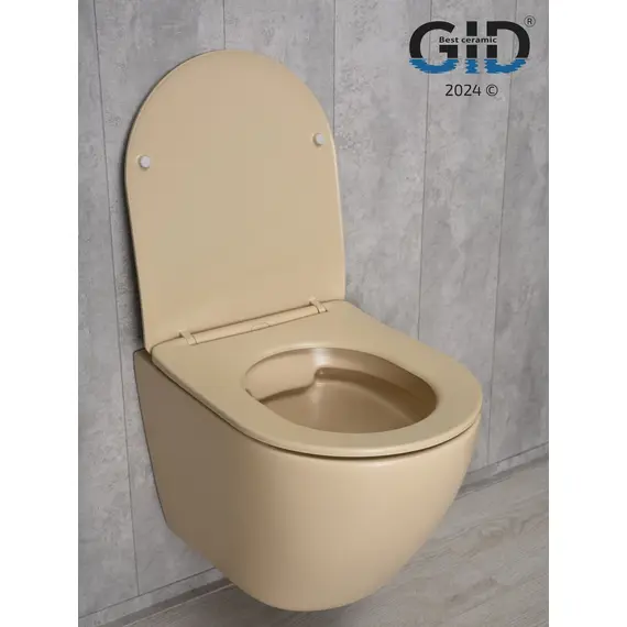 БЕЗОБОДКОВЫЙ ПОДВЕСНОЙ УНИТАЗ GID SR2198 СВЕТЛО-КОРИЧНЕВОЕ МАТОВОЕ С ПРОЧНОЙ КРЫШКОЙ-МИКРОЛИФТ ИЗ ДЮРОПЛАСТА