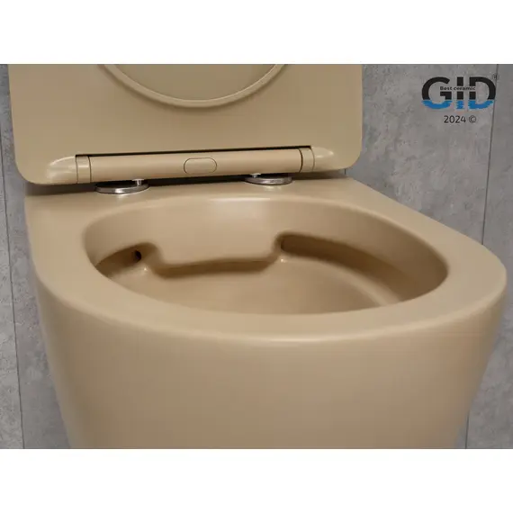 БЕЗОБОДКОВЫЙ ПОДВЕСНОЙ УНИТАЗ GID SR2198 СВЕТЛО-КОРИЧНЕВОЕ МАТОВОЕ С ПРОЧНОЙ КРЫШКОЙ-МИКРОЛИФТ ИЗ ДЮРОПЛАСТА