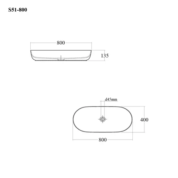 РАКОВИНА НАКЛАДНАЯ BOND S51-800 80*40*13,5СМ ОВАЛЬНАЯ БЕЛАЯ
