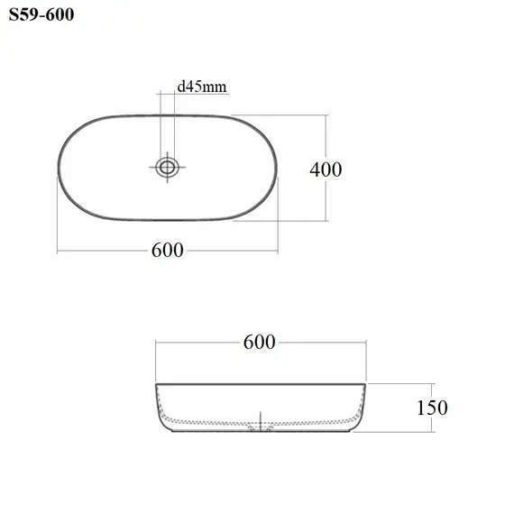 РАКОВИНА НАКЛАДНАЯ ОВАЛЬНАЯ BOND S59-600 60*40*15СМ БЕЛАЯ