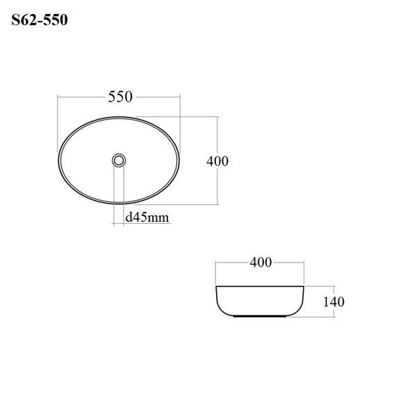РАКОВИНА НАКЛАДНАЯ ОВАЛЬНАЯ BOND S62-550 55*40*14СМ БЕЛАЯ