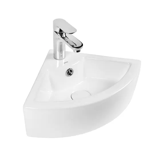 РАКОВИНА УГЛОВАЯ НАСТЕННАЯ BOND S91-320 32,5*32,5*13СМ 1/4 КРУГА БЕЛАЯ С ПЕРЕЛИВОМ