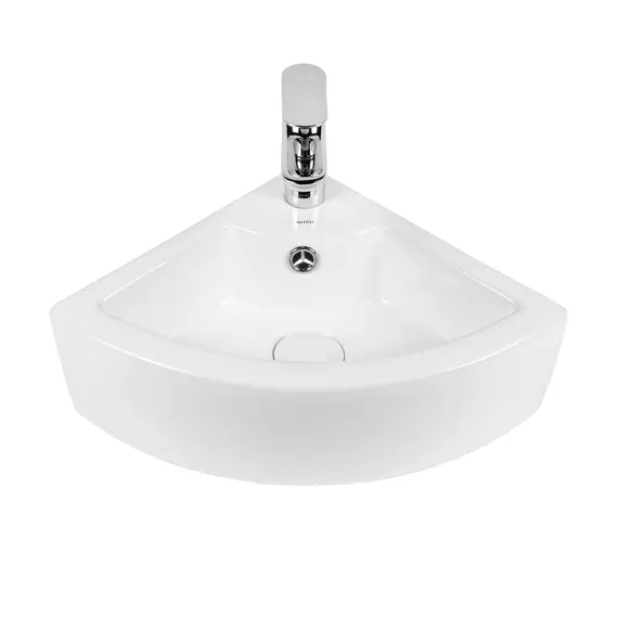 РАКОВИНА УГЛОВАЯ НАСТЕННАЯ BOND S91-320 32,5*32,5*13СМ 1/4 КРУГА БЕЛАЯ С ПЕРЕЛИВОМ