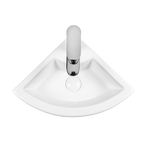 РАКОВИНА УГЛОВАЯ НАСТЕННАЯ BOND S91-320 32,5*32,5*13СМ 1/4 КРУГА БЕЛАЯ С ПЕРЕЛИВОМ