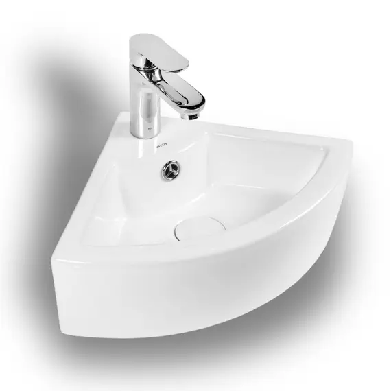 РАКОВИНА УГЛОВАЯ НАСТЕННАЯ BOND S91-320 32,5*32,5*13СМ 1/4 КРУГА БЕЛАЯ С ПЕРЕЛИВОМ