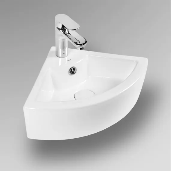 РАКОВИНА УГЛОВАЯ НАСТЕННАЯ BOND S91-320 32,5*32,5*13СМ 1/4 КРУГА БЕЛАЯ С ПЕРЕЛИВОМ