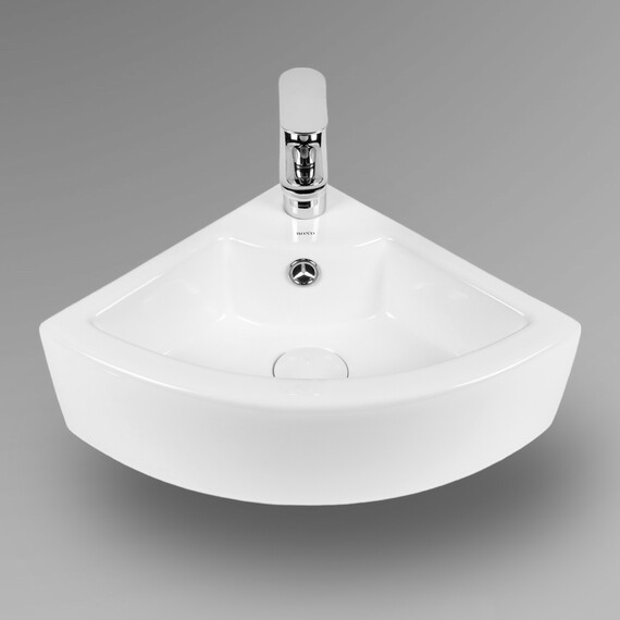 РАКОВИНА УГЛОВАЯ НАСТЕННАЯ BOND S91-320 32,5*32,5*13СМ 1/4 КРУГА БЕЛАЯ С ПЕРЕЛИВОМ