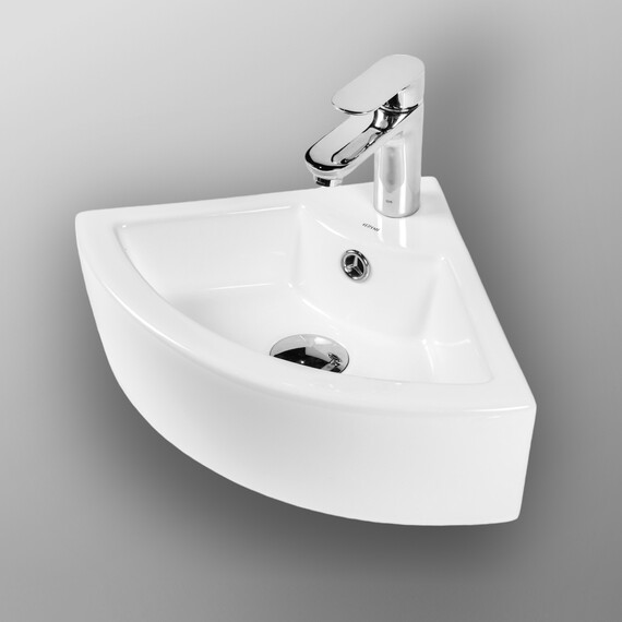 РАКОВИНА УГЛОВАЯ НАСТЕННАЯ BOND S91-320 32,5*32,5*13СМ 1/4 КРУГА БЕЛАЯ С ПЕРЕЛИВОМ